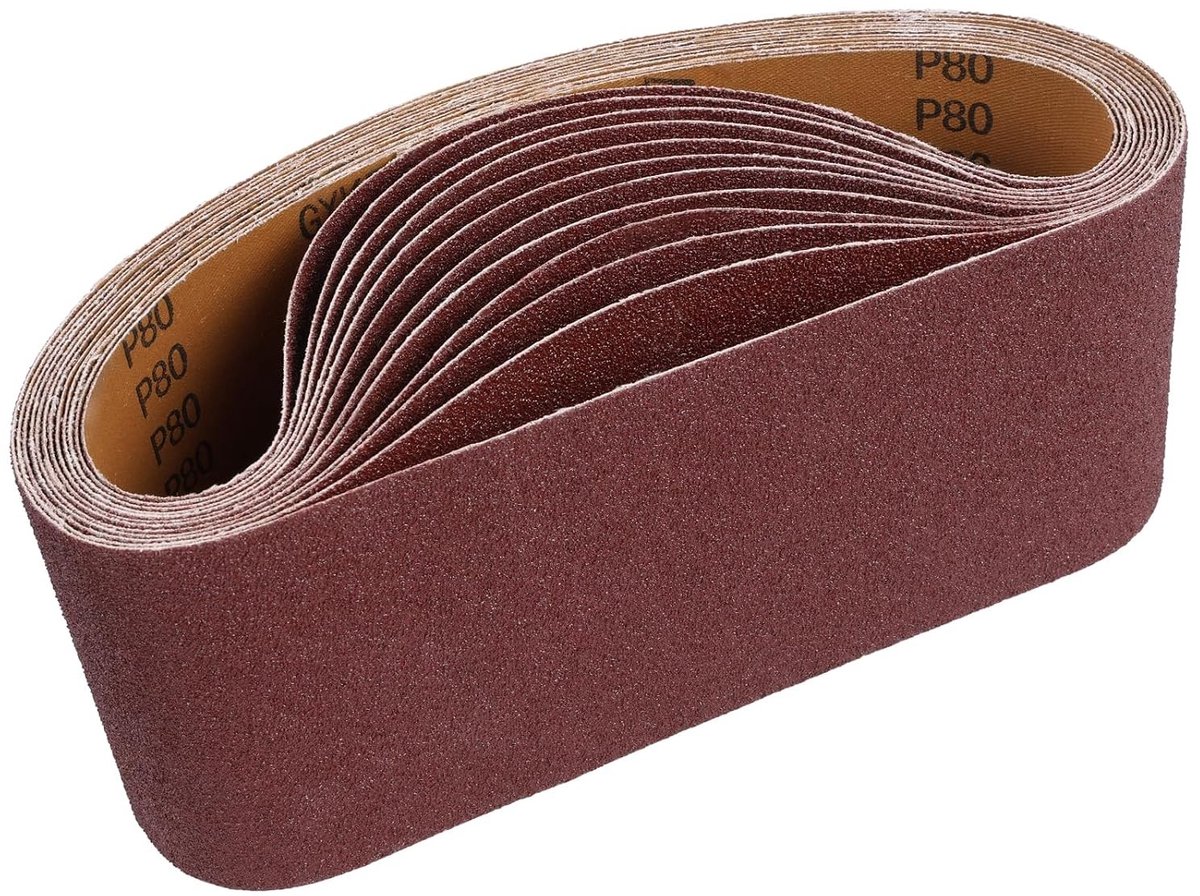 Premium schuurbanden set van 12 stuks, 100 x 610 mm, korrel 80 voor slijpen, schuren en roestverwijdering