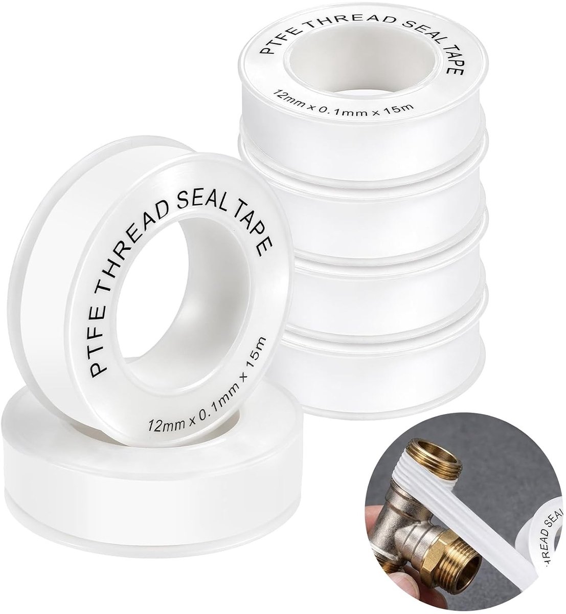 4 Pack Loodgieters Tape - PTFE Afdichtingstape voor Lekkagepreventie van Buizen en Douchekoppen, 12mm x 15m, Wit