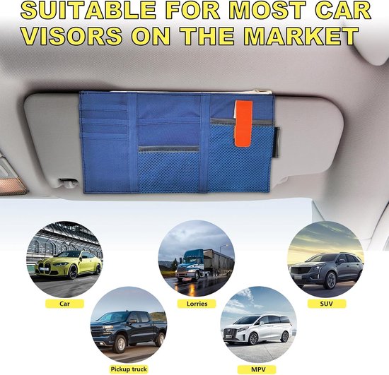 Zonneklep Organizer - Auto Opbergvak - Auto Organiseren - Veel Vakken - 29 x 14.5 cm - Cyaan — afbeelding 5