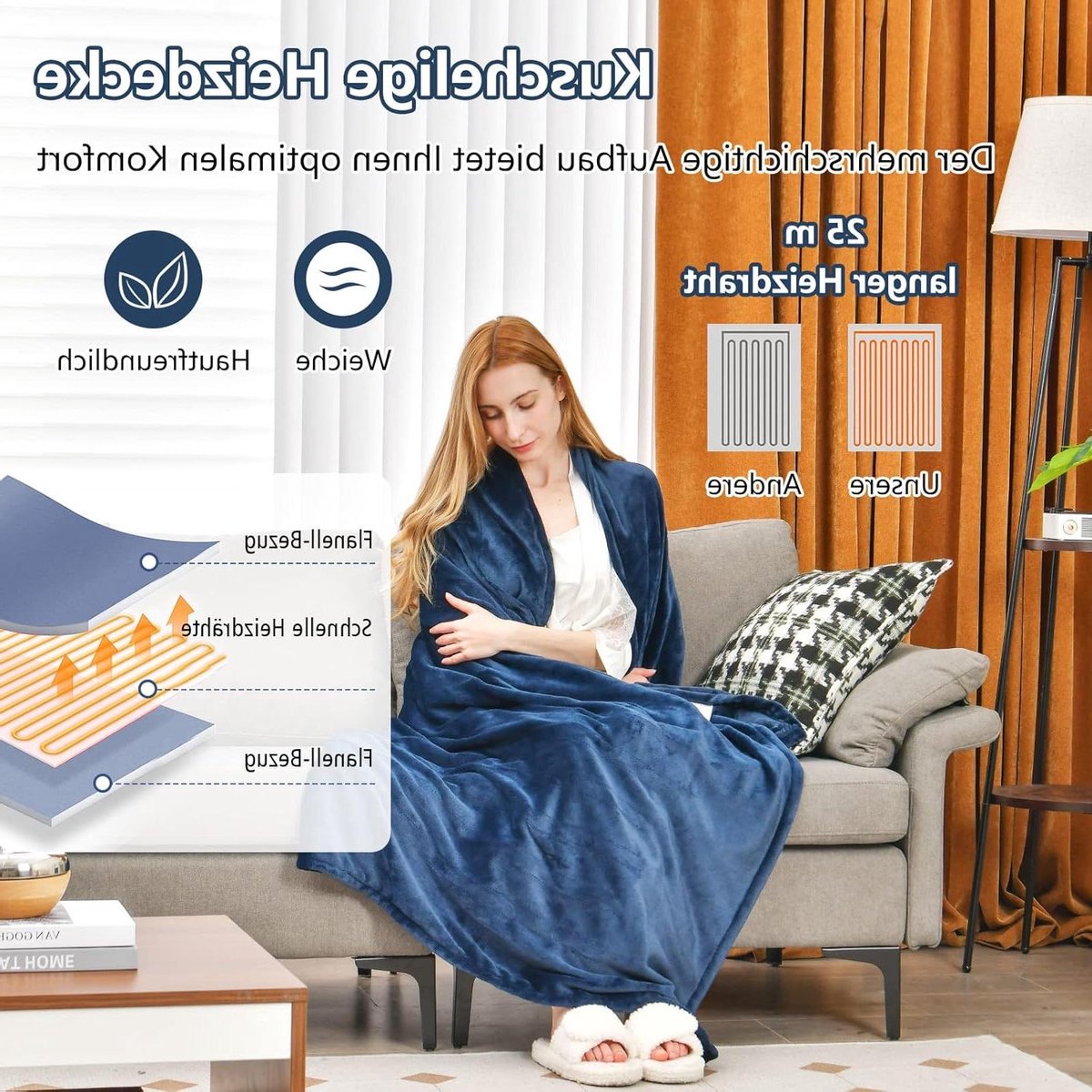 Elektrische deken - Warmtedeken knuffel - Gezellig warm blijven - 4 temperatuurstanden - 200 x 150 cm - Blauw