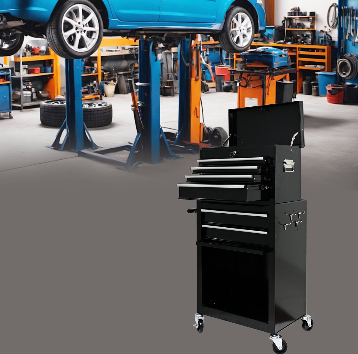 MIVRAY Gereedschapskar - Met 6 Lades En Wielen Met Rem - Grote Opbergruimte Voor Werkplaats En Garage - Staal - Zwart - 58,3x37,5x71,8 Cm
