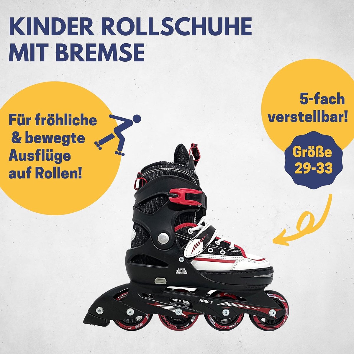 Verstelbare skates - Rolschaatsen kinderen - Buiten sporten - 4 standen verstelbaar - Maat 29-33 - Zwart/rood