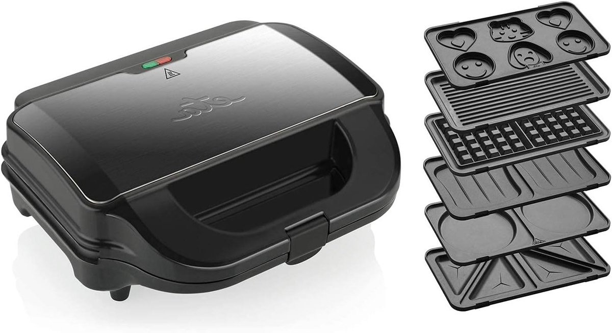 Sandwichmaker Wafelijzer - Apparaat - Lekker Eten Maken - Zes Verwisselbare Platen - 900 Watt - Zwart