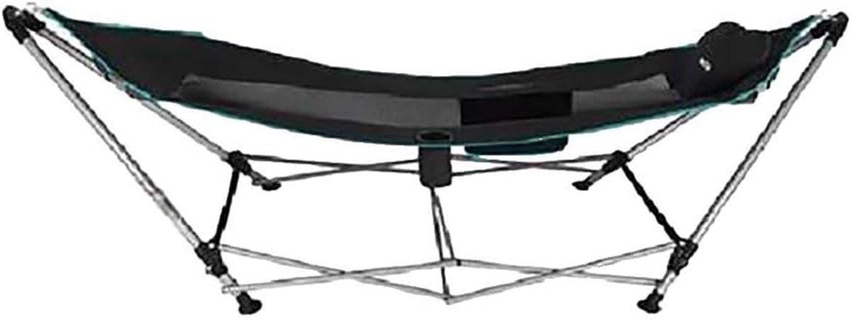 Opvouwbare hangmat - Stalen frame - Buiten ontspannen - Met onderzetter - 265 cm lang - Zwart