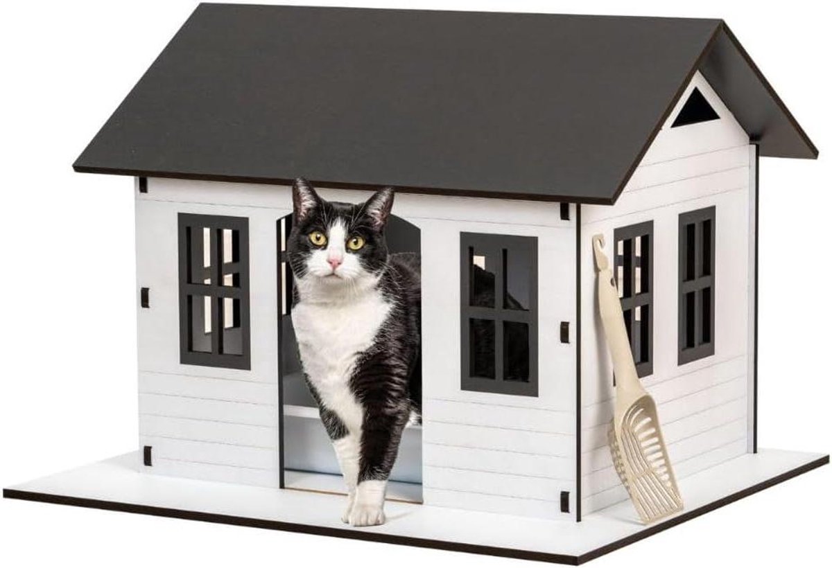 Kattenbak Meubel - Kattenhuisje Toilet - Hygiënisch Verblijf - Geurremmend Design - 52 x 61 x 71 cm - Houtkleur