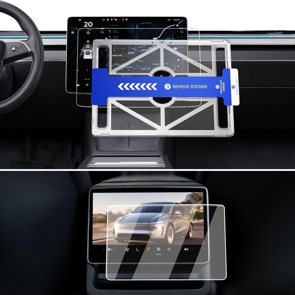 Beschermfolie Set voor Tesla Model Y (2025) en Model 3 (2024-2025) - Matte Antireflectie en 9H Achterdisplay Folie met Positioneringshulp