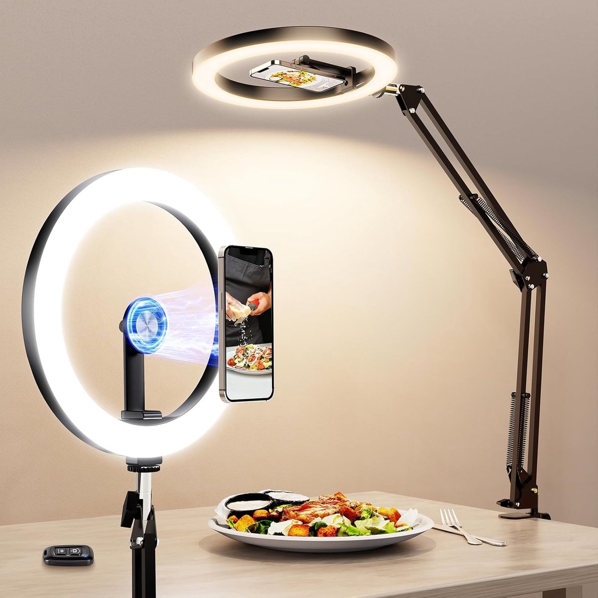 Thijox - Magnetisch Ringlicht Overhead Statief Mobiele Telefoon - Professioneel Ringlicht met Statief voor Fotografie, YouTube Live Streaming, Bureauv