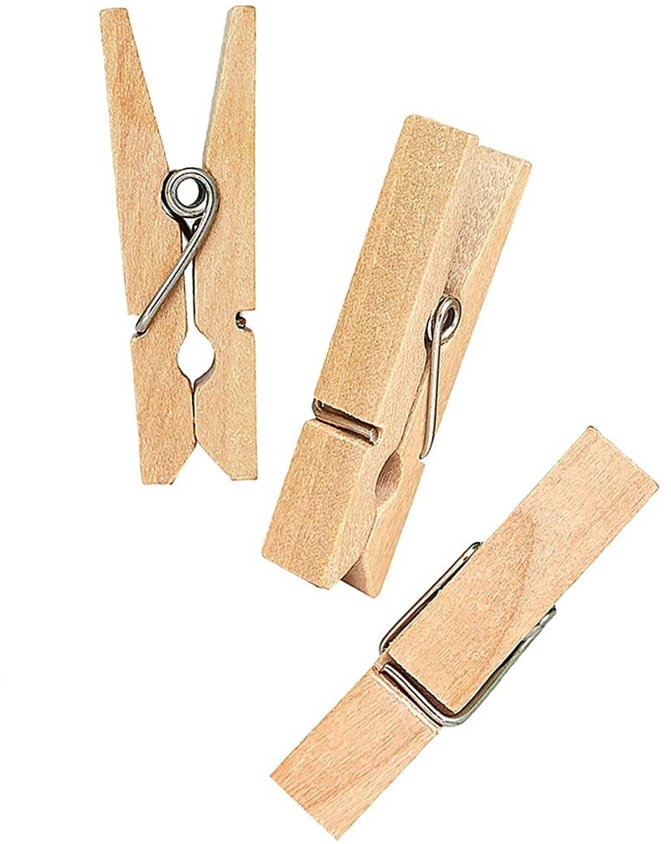 Inovra- Wasknijper 100 Stuks - Houten Wasknijpers - Roestvrij Stalen Veerdraad - Ambachten - Geschenken - Duurzaam Gebruik - Houten Clips