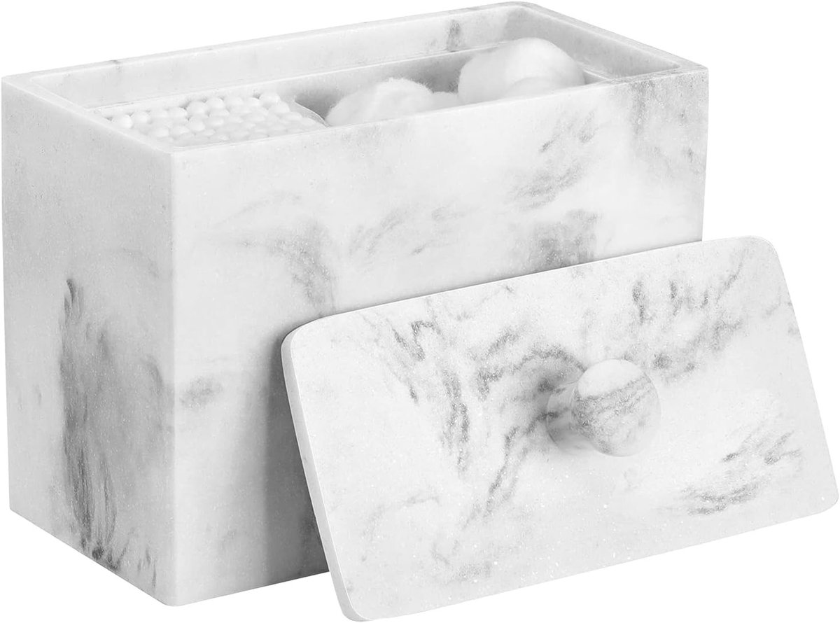 Vierkante Houten Houder voor Wattenstaafjes met Deksel, Opbergdoos voor Wattenbollen en Make-up Organiser voor de Badkamer en Cosmetica
