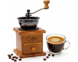 Vintage houten handmatige mini-koffiemolen - 19,5 × 9,5 cm - Draagbaar - Gemakkelijk te gebruiken - Geschikt voor thuis en op kantoor - Maalt espresso en filterkoffie - Lichtbruin