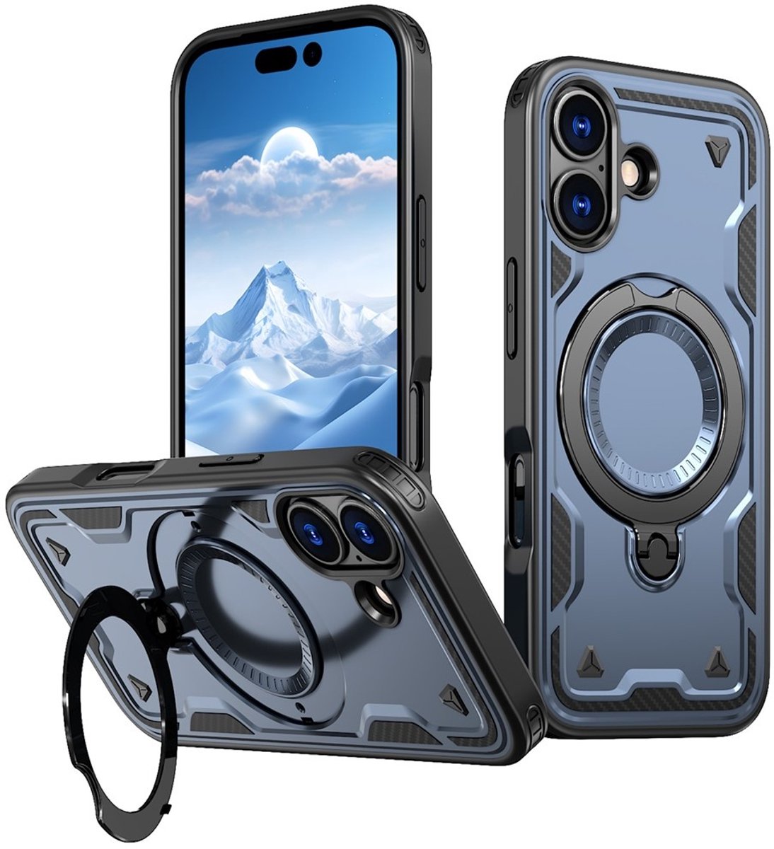Coverup Hoesje - Geschikt voor iPhone 17 Hoesje - Coverup Armor Back Cover met MagSafe Compatible Kickstand - Blauw