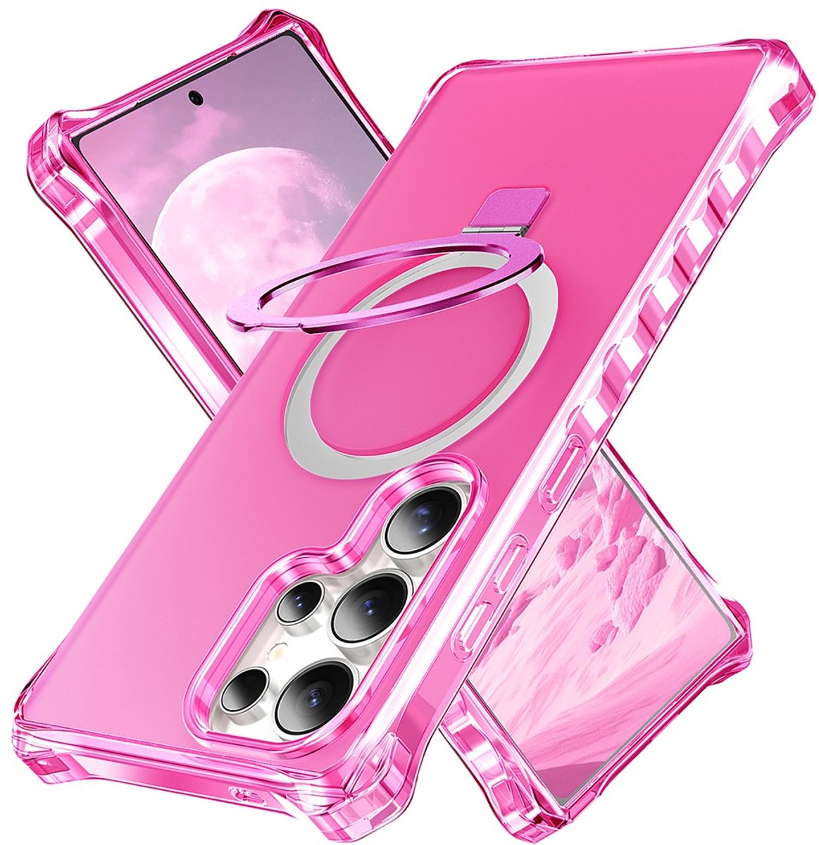 Coverup Hoesje - Geschikt voor Samsung Galaxy S24 Ultra Hoesje - Coverup ShockProof TPU Back Cover met MagSafe Compatible Ring Kickstand - Pink