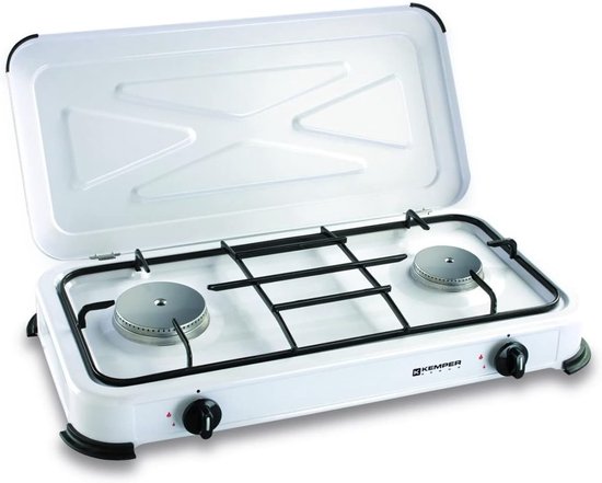 Draagbare 2-pits gaskookplaat met wit glas, 2600 W, ideaal voor camping en buiten koken — afbeelding 2