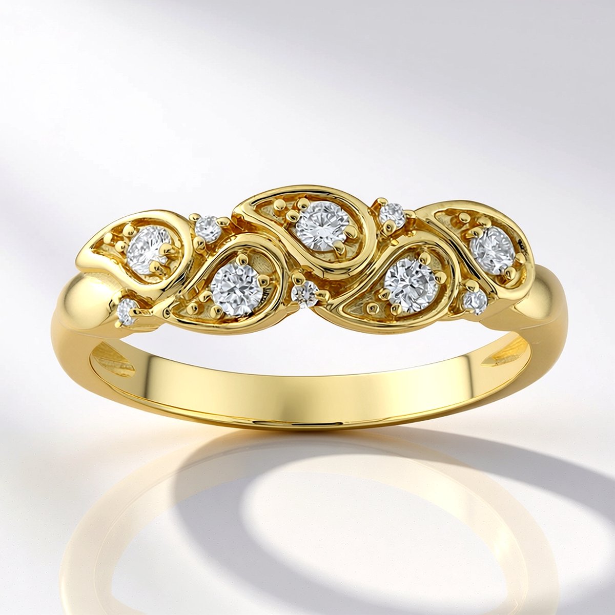 Cavill - 375 Geelgouden Ring - 5 I1 H Afrikaanse Diamanten - 0,166 ct - Elegante Ronde Briljant Ring - Luxe Sieraad Dames