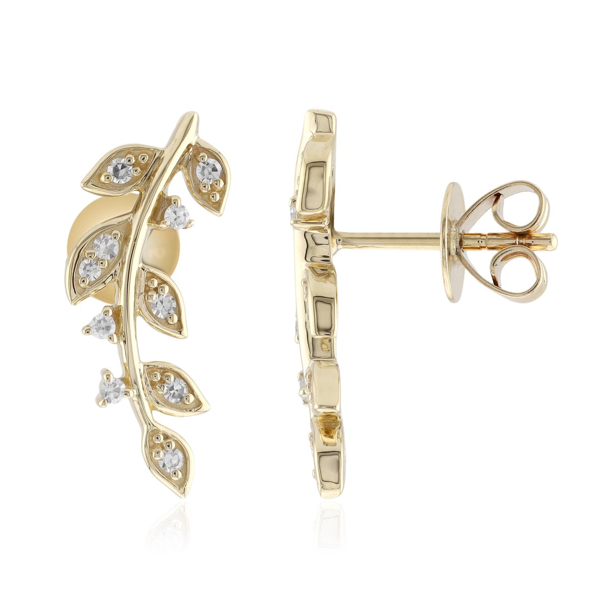 Cavill - gouden oorbellen 375 geelgoud - I1 H diamant rond geslepen 0,141 ct - de Melo elegante oorringen met prong zetting