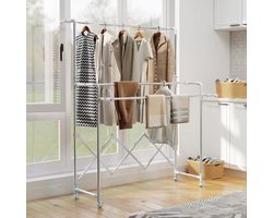MEUNIQ Droogtoren inklapbaar 150 x 103 x 197 cm met 3 verstelbare droogstangen en 4 wielen, vrijstaand wasrek voor binnen en buiten, roestvrij staal, zilver