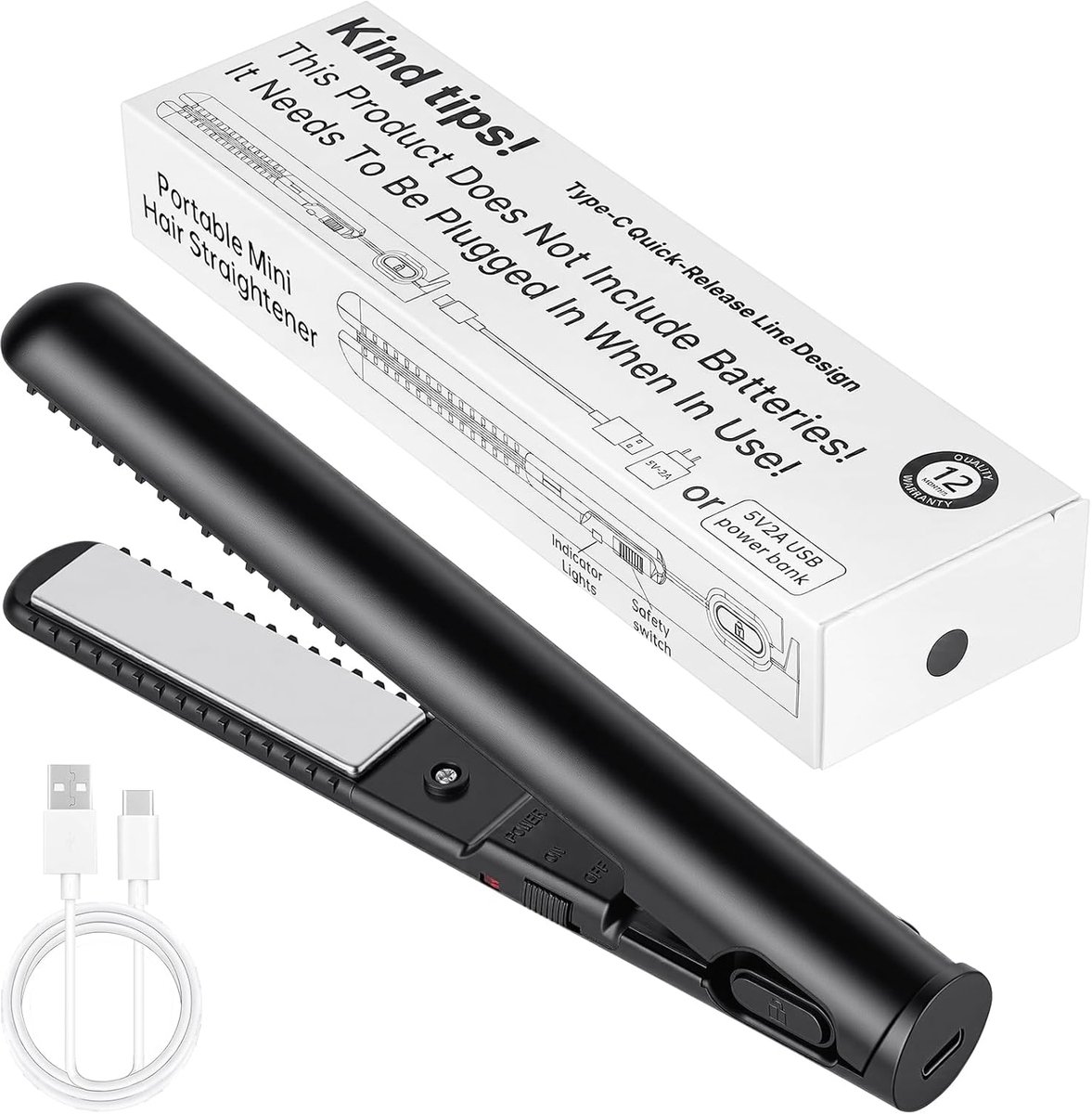 Thijox - Aomig Mini-stijltang 2-in-1 Draadloze Stijltang voor Krullen en Stijl, USB Oplaadbaar, Snelle Opwarming, Geschikt voor Alle Haartypes, Compac