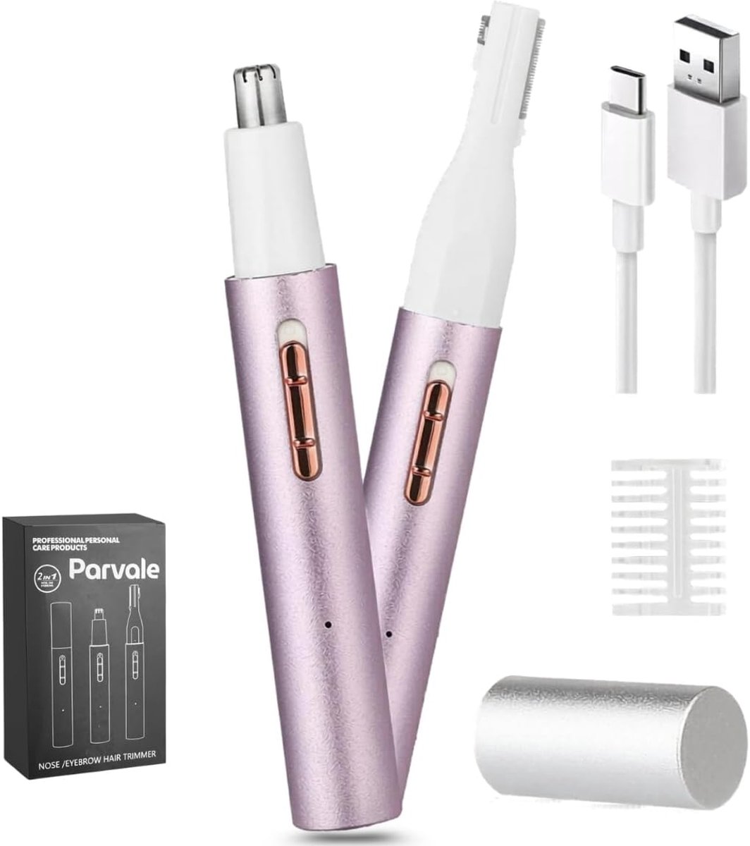 Thijox - 2-in-1 Neustrimmer en Wenkbrauwtrimmer, Oplaadbaar USB, Compact, Pijnloos, Voor Thuis en Onderweg, Paars, Perfect Voor Gezichtshaar Verwijder