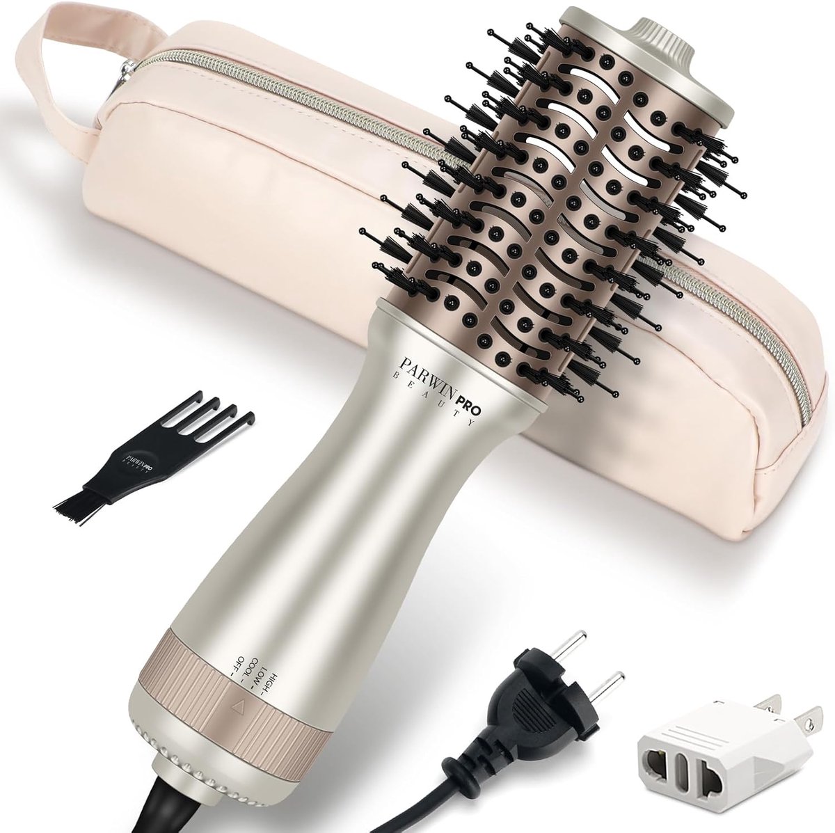 SnelShoppen - Mini Warme Luchtborstel, Ovale Droogborstel met Ionentechnologie, 110-240V Reizen, 3 Niveaus, 1,8m Snoer, Voor Thuis en Op Reis