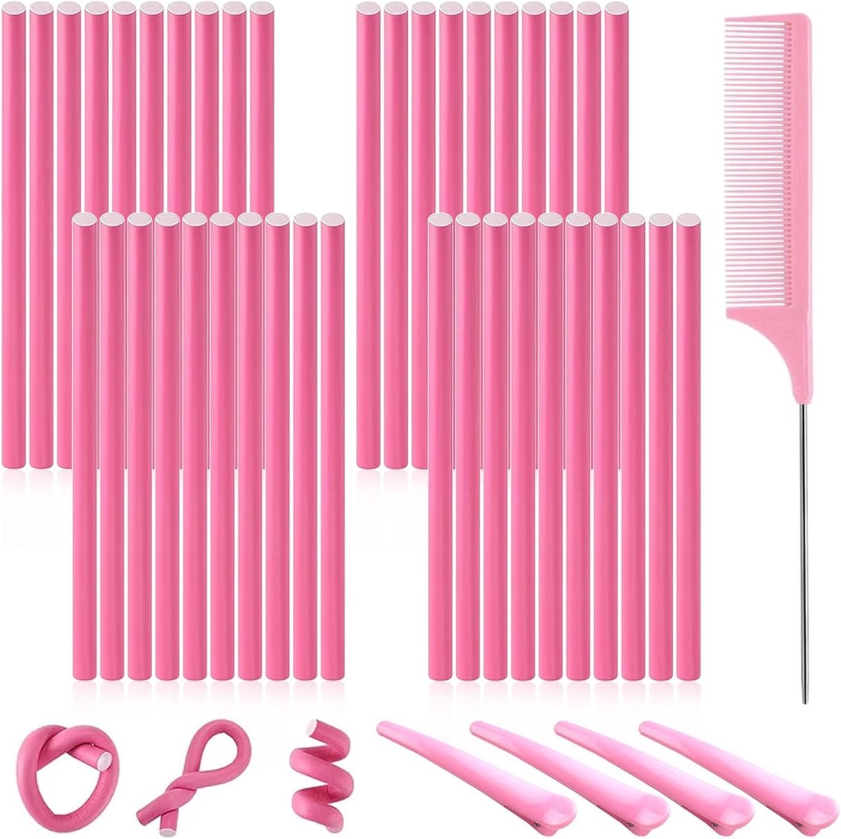 Thijox - Papillotten Krulspelden 40 Stuks - Schuimrubberen Krulstaven 14 mm - Hittevrije Haarstaven voor Lang en Kort Haar - Roze - Ideaal voor Slaap