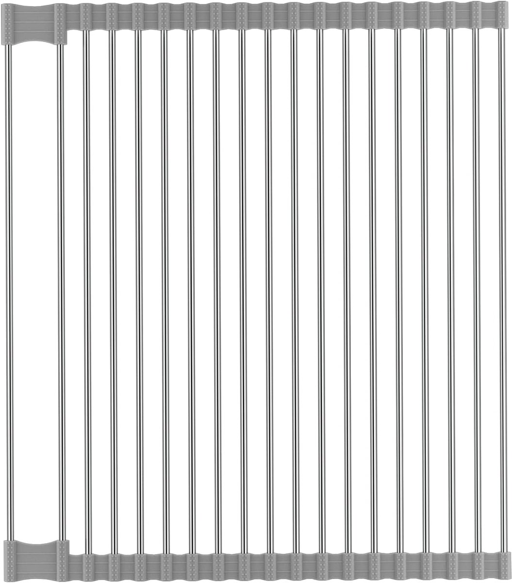 Thijox - Rainsworth Afdruiprek Roll Up - Ruimtebesparend Afdruiprek voor Roestvrijstalen Spoelbakken - Hittebestendig - 44 x 38 cm - Grijs - Keukenacc