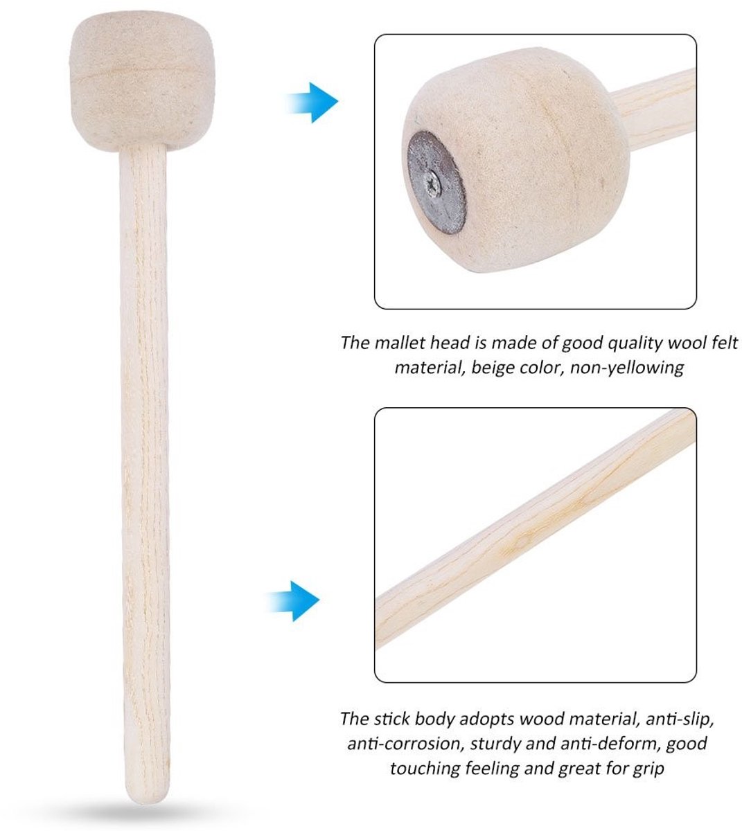 Dailygoods- Basdrum Hamer Duurzaam - Antislip/Hout - Lichtgewicht/Draagbaar - Professioneel/Student - Zachte Kern van Vilt - Stevig en Anti-Vervormen - Drumstick