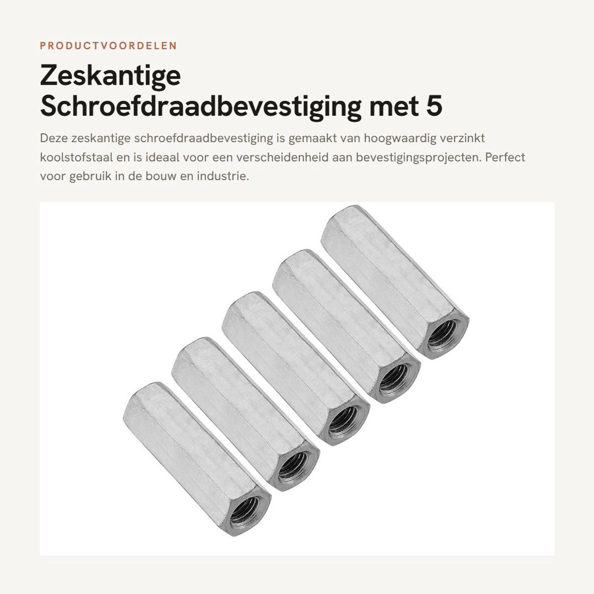 Dailygoods- Afstandhouder 5 Stuks - Zeskantige Schroefdraadbevestiging - Koolstofstaal - Gegalvaniseerd - M12 - Corrosiebestendig - Moeren