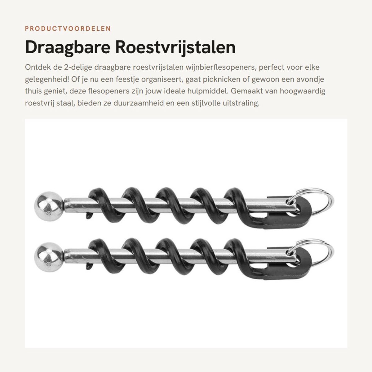 Dailygoods- Wijnflesopener Draagbaar - Roestvrij Staal - Multifunctionele Sleutelhanger - Ergonomische Handgreep - Duurzaam - Voor Keukens/Cafés/Feesten - Kurkentrekker