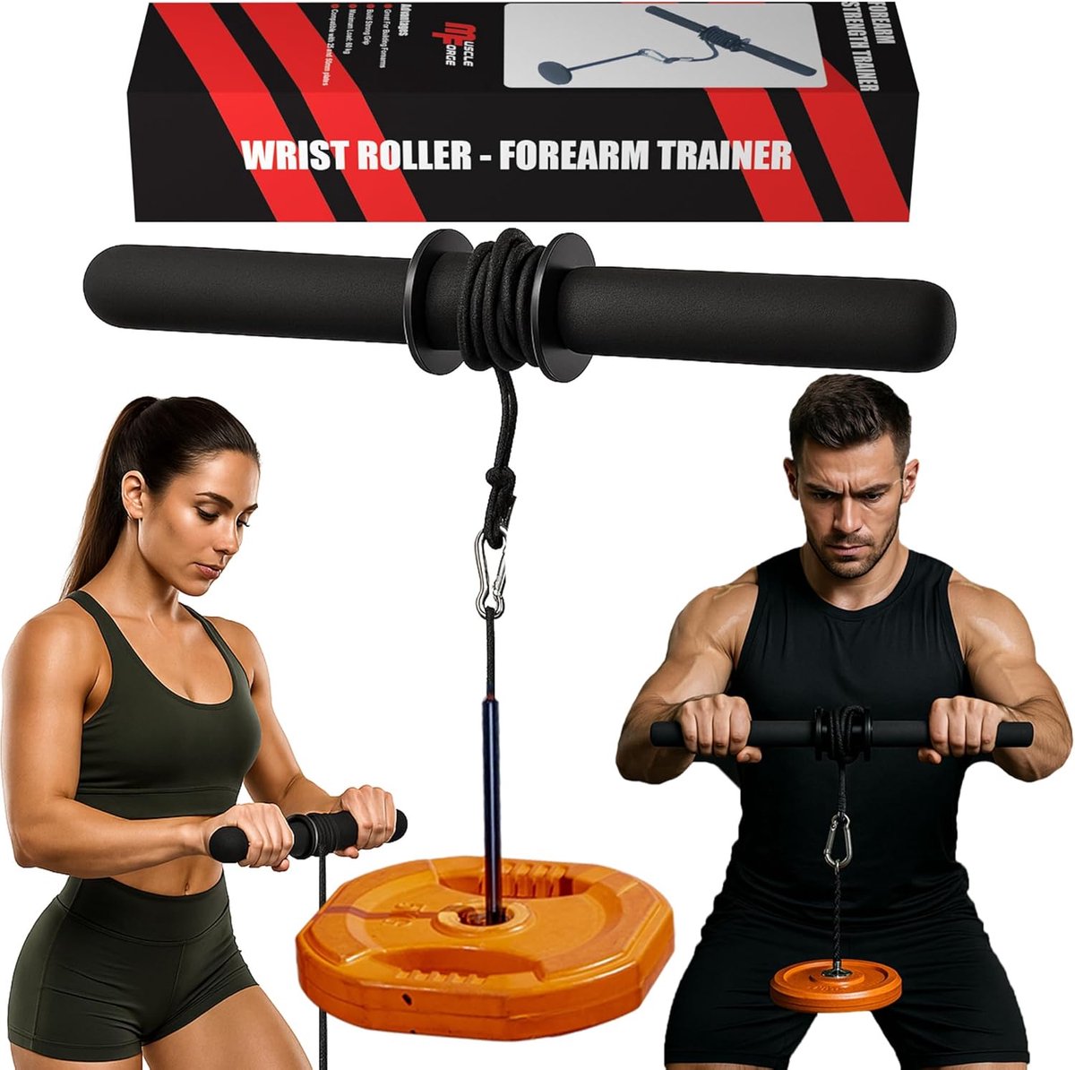 Thijox - Onderarm Pols Roltrainer met 120 cm Koord en 13 cm Bouten - Polsroller & Armtrainer voor Krachttraining tot 60 kg - Onderarmtrainer voor Spie