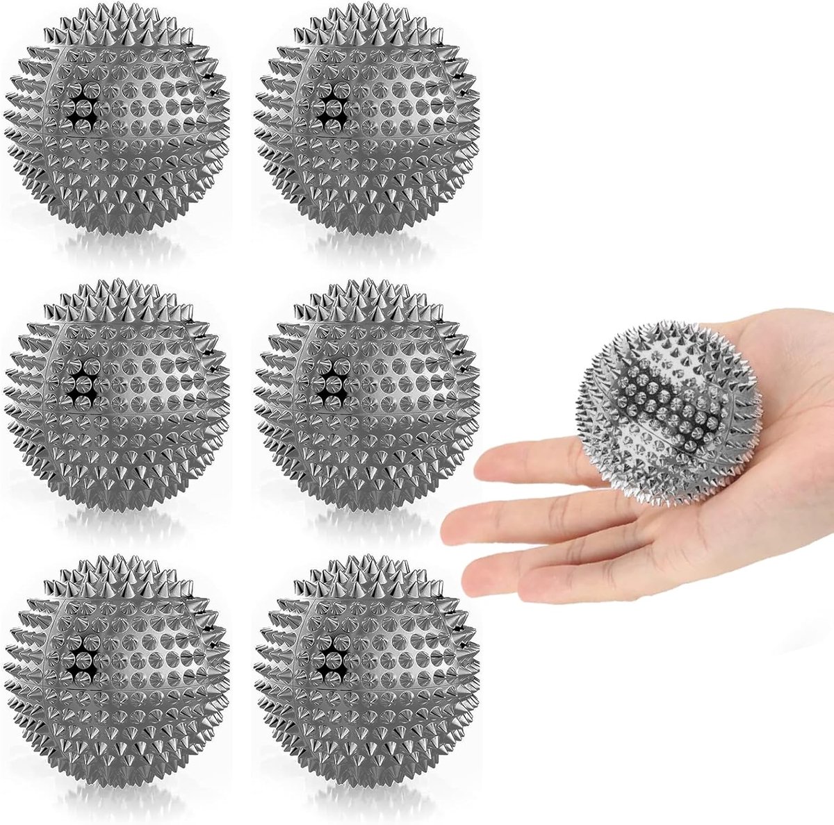 SnelShoppen - Set van 6 Egel Massageballen, Acupressuur Ballen voor Handen en Voeten, 7.5 cm, Hard PVC, Stressverlichting, Pijnverlichting, Perfect vo