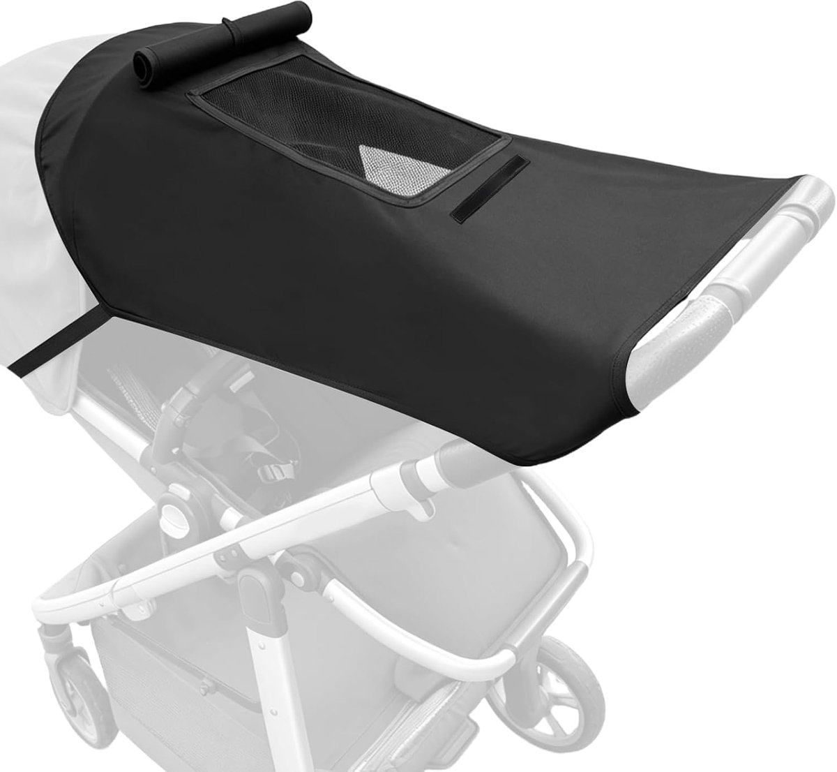 Thijox - Universeel Zonnezeil voor Kinderwagen - Verstelbaar Zonnescherm met UV-Bescherming - Geschikt voor Buggy en Babykuip - Zwart met Kijkvenster