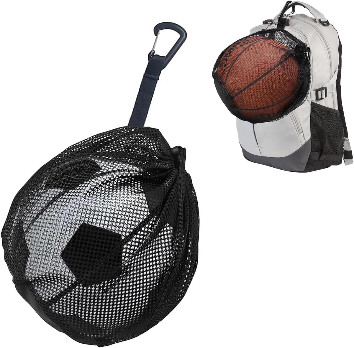 Thijox - Ballennet voor 1 bal, Draagbare Basketbaltas met Trekkoord, Voetbalnet, Rugzak voor Tennis, Volleybal, Handbal - Zwart, 30,5 x 25,4 cm, Licht
