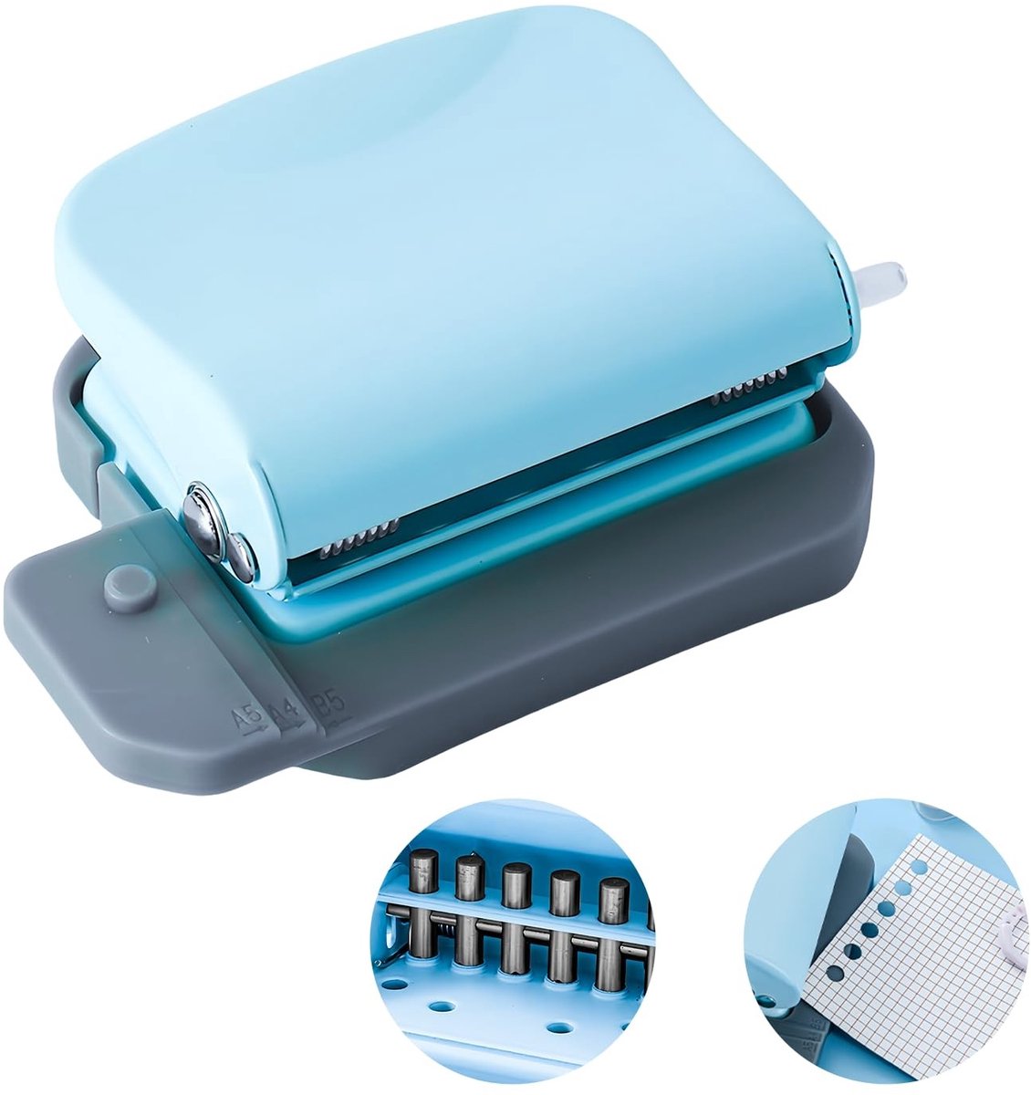 Dailygoods - Metalen perforator met 6 gaten: draagbare kantoorstans met capaciteit van 10 vellen voor A4, A5, A6, 6 gaten handmatige perforator voor werk, familie, documenten, papierkunst, foto (lichtblauw)