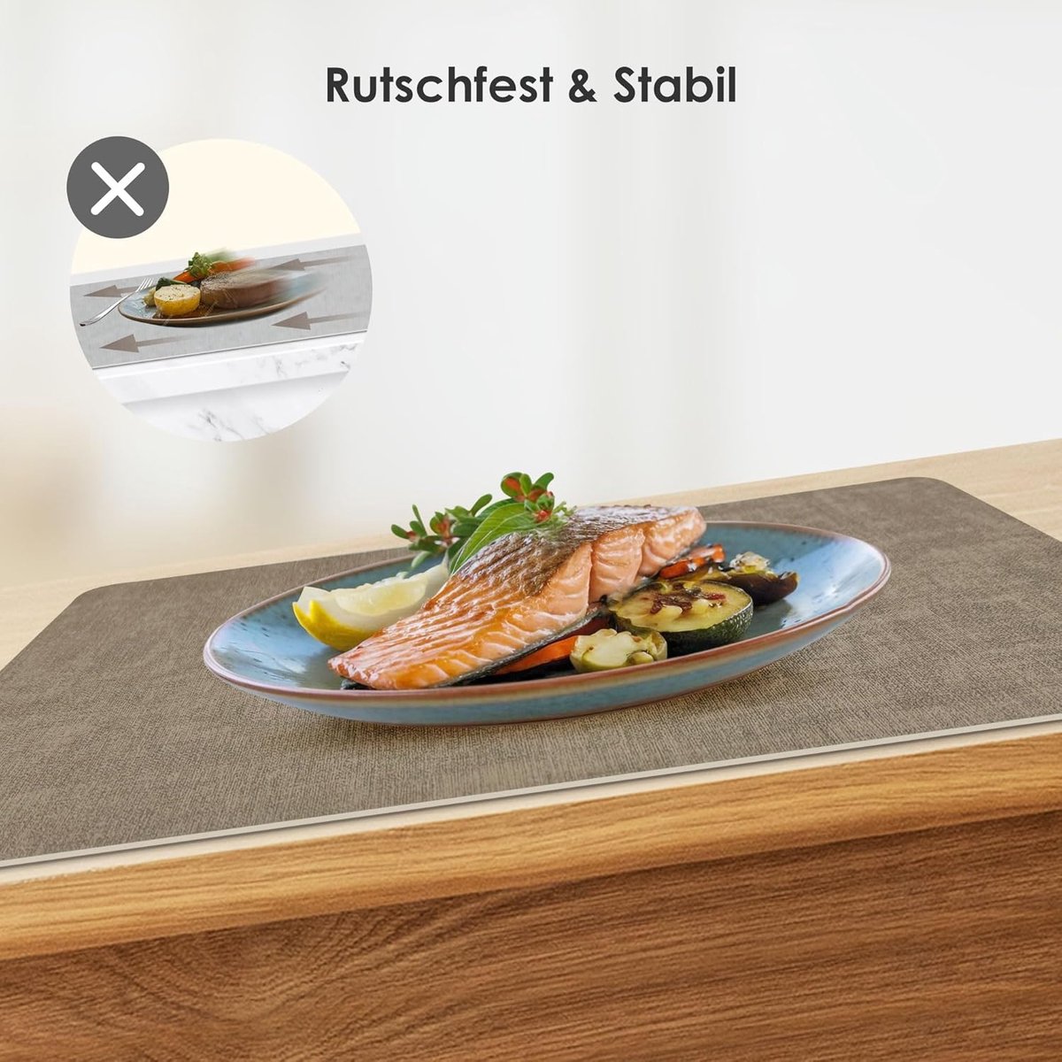 SnelShoppen - Placemat Set 6 Stuks Wasbaar Hittebestendig Antislip Dubbelzijdig Grijs Abrikoos 43x30cm Keuken Tafel Feest Camping