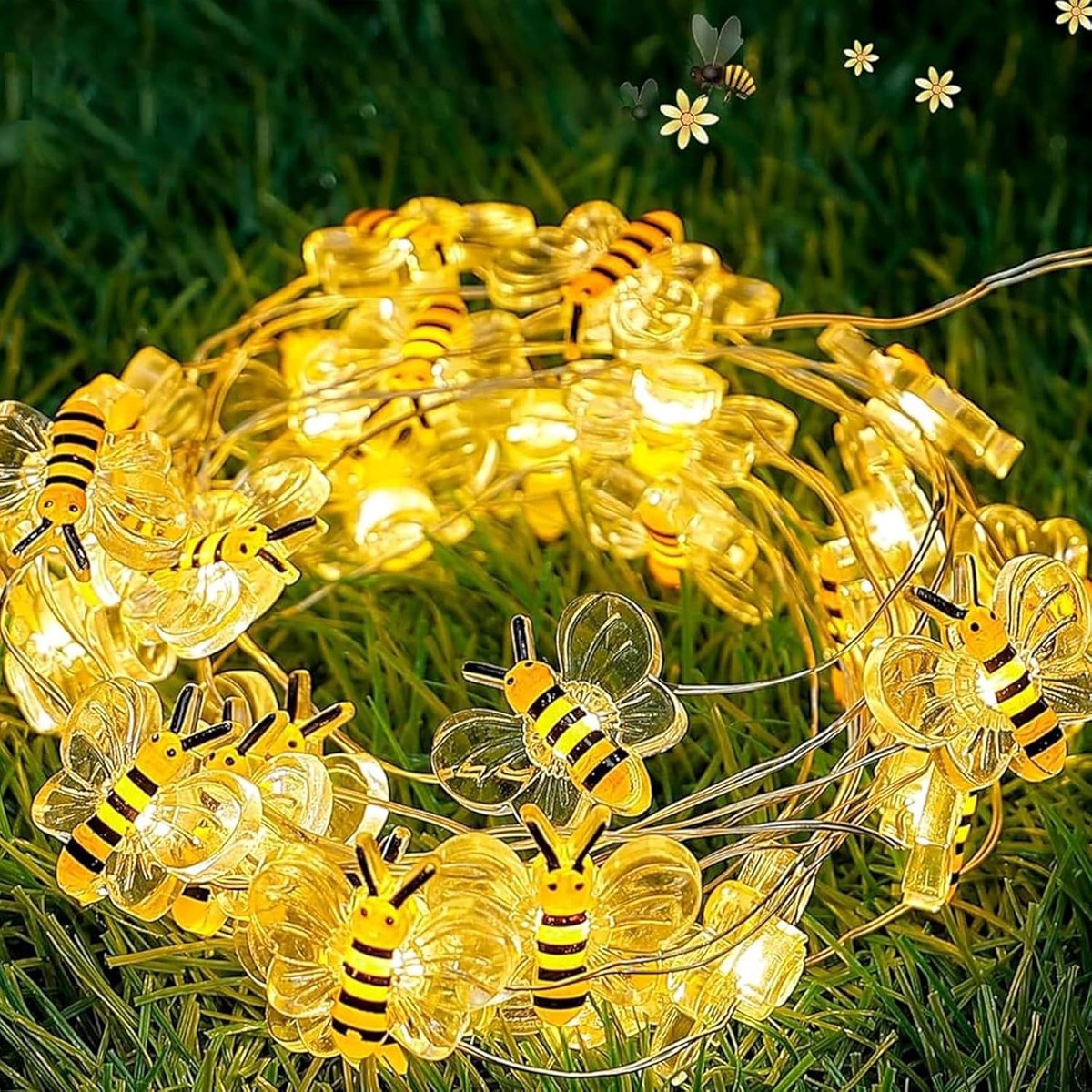 Thijox - Bijen Lichtsnoer Lente Decoratie 2 m - 20 LED Batterijen - Binnen Buiten Bijen Slingerlichten - Kinderen Bruiloft Tuin Balkon Verjaardag