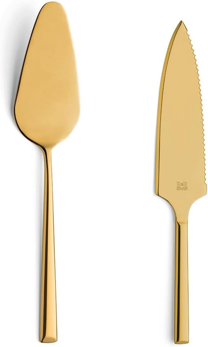 Thijox - 2-delige Taartschep Set - Roestvrij Staal Gouden Taartschep en Taartmes - Luxe Dessertbestek voor Feesten en Speciale Gelegenheden