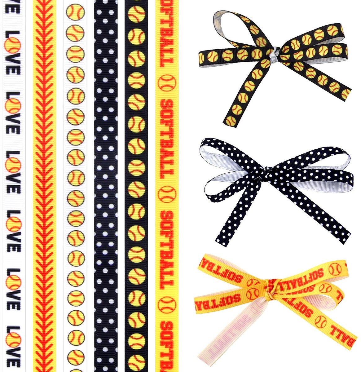 Dailygoods- Honkballinten 6 Rollen - 16,46m - Sportbanden - Grosgrainbanden - Cadeaulint - Doe-Het-Zelf Knutselwerkjes - Premium Materiaal - Linten