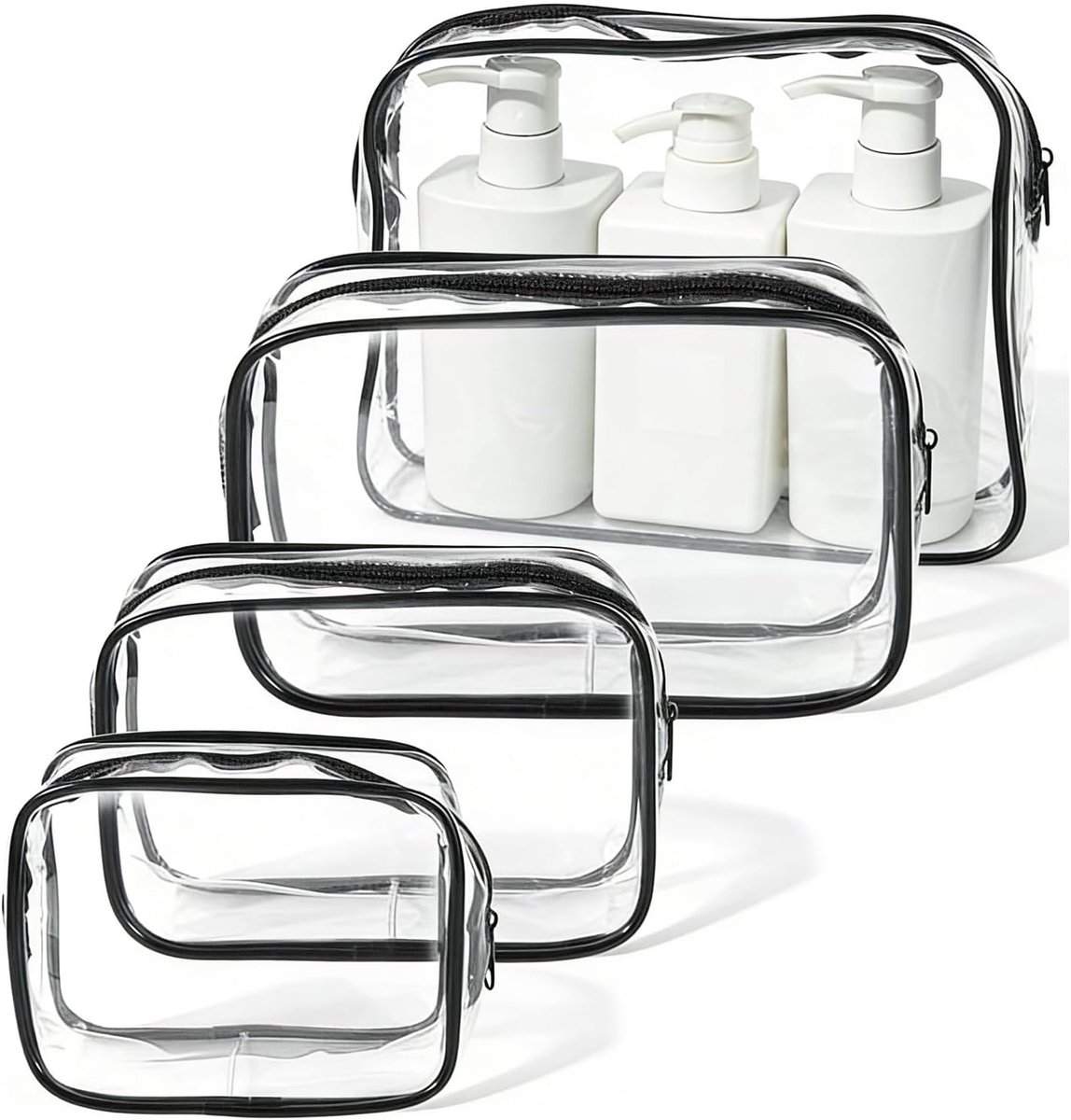SnelShoppen - 4-delige Transparante PVC Toilettas Set, Waterdichte Reisorganizers voor Cosmetica, Toiletten en Reisbenodigdheden, Ideaal voor Gezinsre
