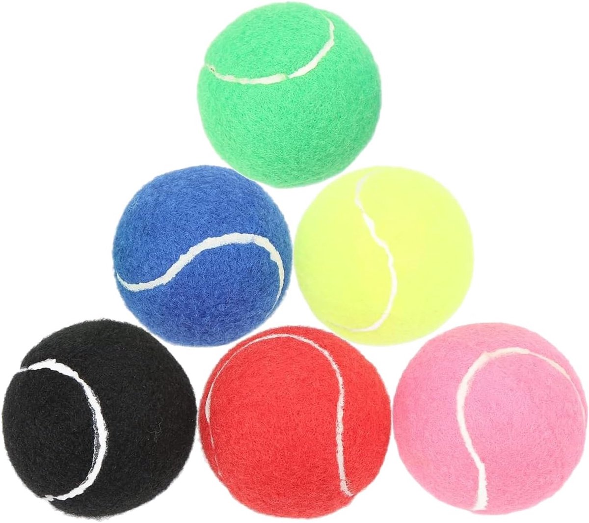 Thijox - 6 Stks Multicolor Lage Compressie Tennisballen - Trainingsballen Voor Beginners, Jeugd & Kinderen - Kasjmier en Rubber - Geel, Zwart, Blauw,