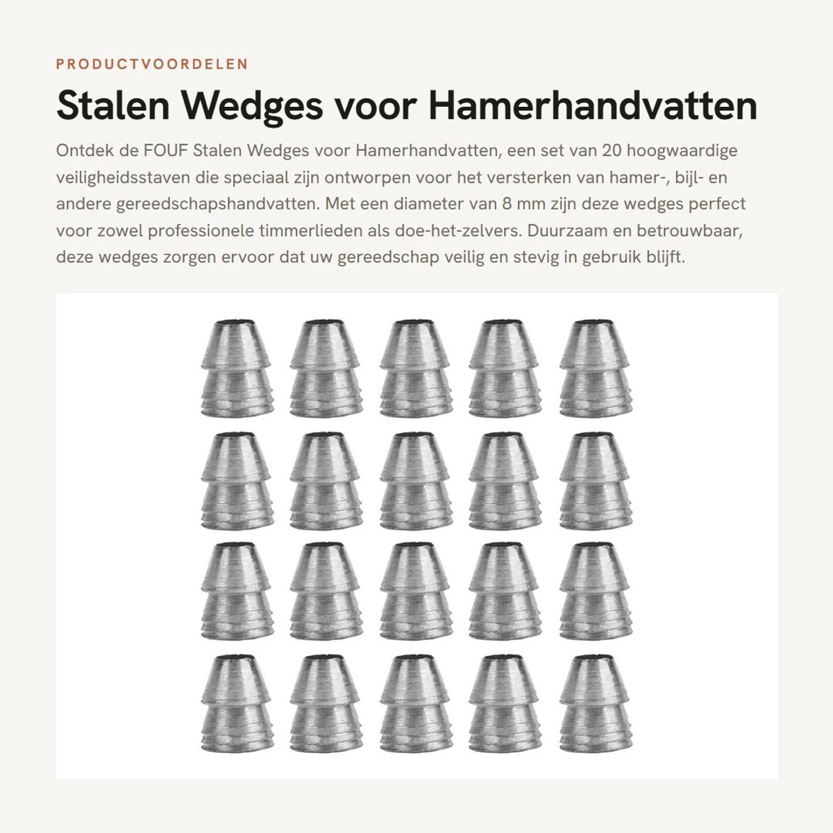 Dailygoods- Wedge Set 20 Stuks - Stalen Wedges - Rond Handvat - Veiligheidsstangen - Gereedschap Versterking - Schokbestendig Ontwerp - Houten Wiggen