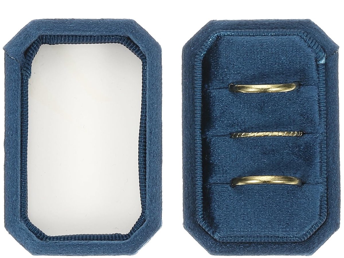 Dailygoods - PATIKIL Fluwelen ringdoos 3 vakken, achthoekige 3 ringen dragerhouder handgemaakte vintage ringen display organizer voor sieradenopslag, voorstel, verloving, huwelijksceremonie, blauw