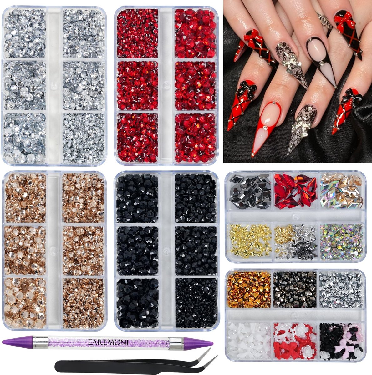 Dailygoods- Strass Steentjes 12000 Stuks - Platte Achterkant - 3D Vormen - Nageljuwelen - Gouden Nagelcharmes - Strass-Kiepgereedschap - Nail Art