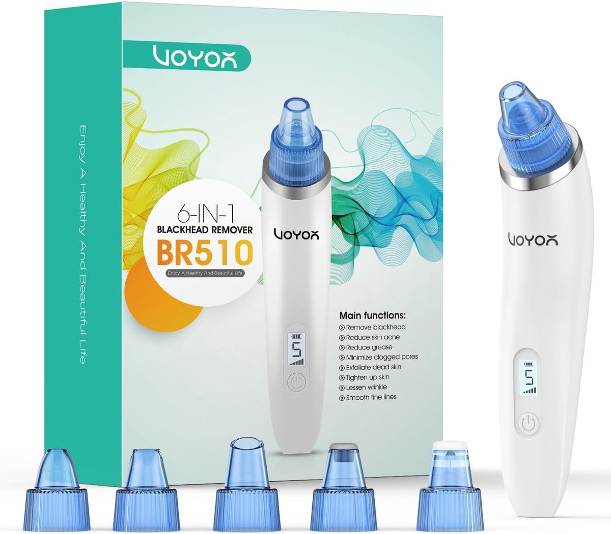 Thijox - Professionele mee-eterreiniger 6-in-1, Elektrische mee-eterverwijderaar voor Acne en Poriënreiniger, Gezichtsverzorging met 6 Sondes en 5 Mod