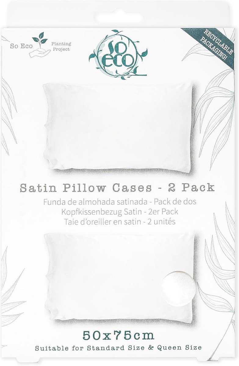 Thijox - So Eco Satijnen Kussensloop Double Pack - Zijdezacht, Hypoallergeen, Ademend, Vermindert Haarbreuk en Kroezen, Perfect voor Schoonheidsslaap,