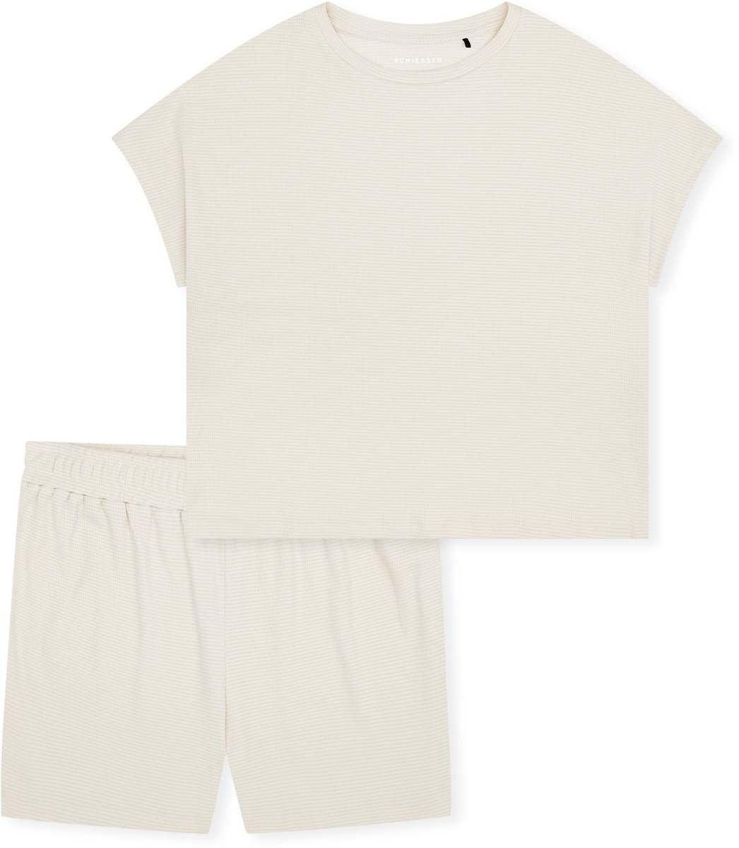 Schiesser dames Casual Feel korte pyjama met fijne fijnrib - jacquard - pearl