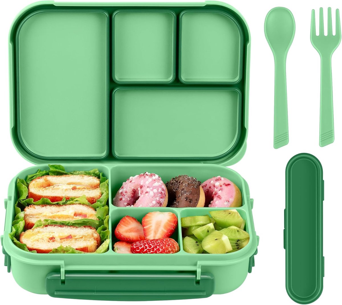 SnelShoppen - Leakproof Lunch Box 1200ML voor Volwassenen en Kinderen, 4 Compartimenten Bento Box, Herbruikbare Snackbox, Ideaal voor School, Werk en