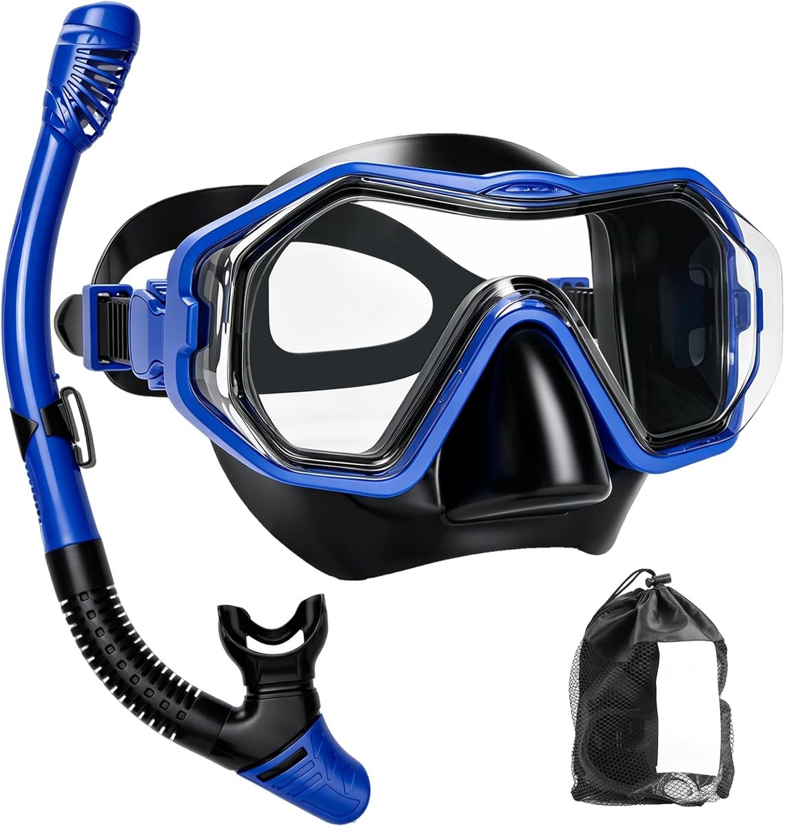 SnelShoppen - Duikbril voor volwassenen, snorkelset met snorkel en duikbril, 180° panorama, anti-condens, anti-lek duikmasker voor heren en dames, met