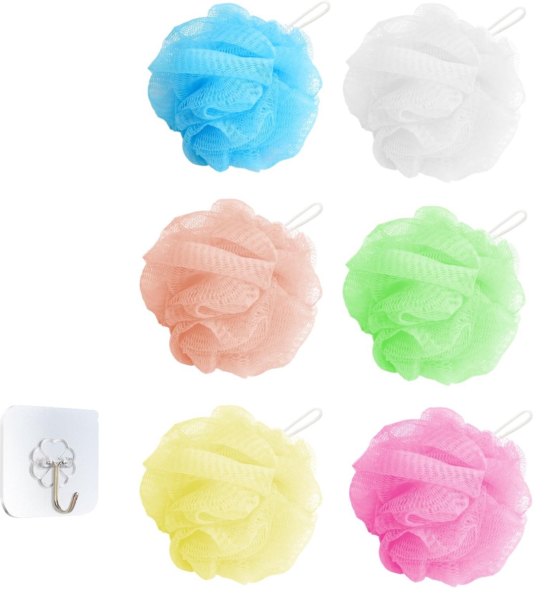 Dailygoods - APOMOONS Douchespons, 6 stuks, zachte, duurzame badspons, gaasschuimende douchespons, spons, luffa-spons voor reiniging, lichaamscrub, massage, meerkleurig