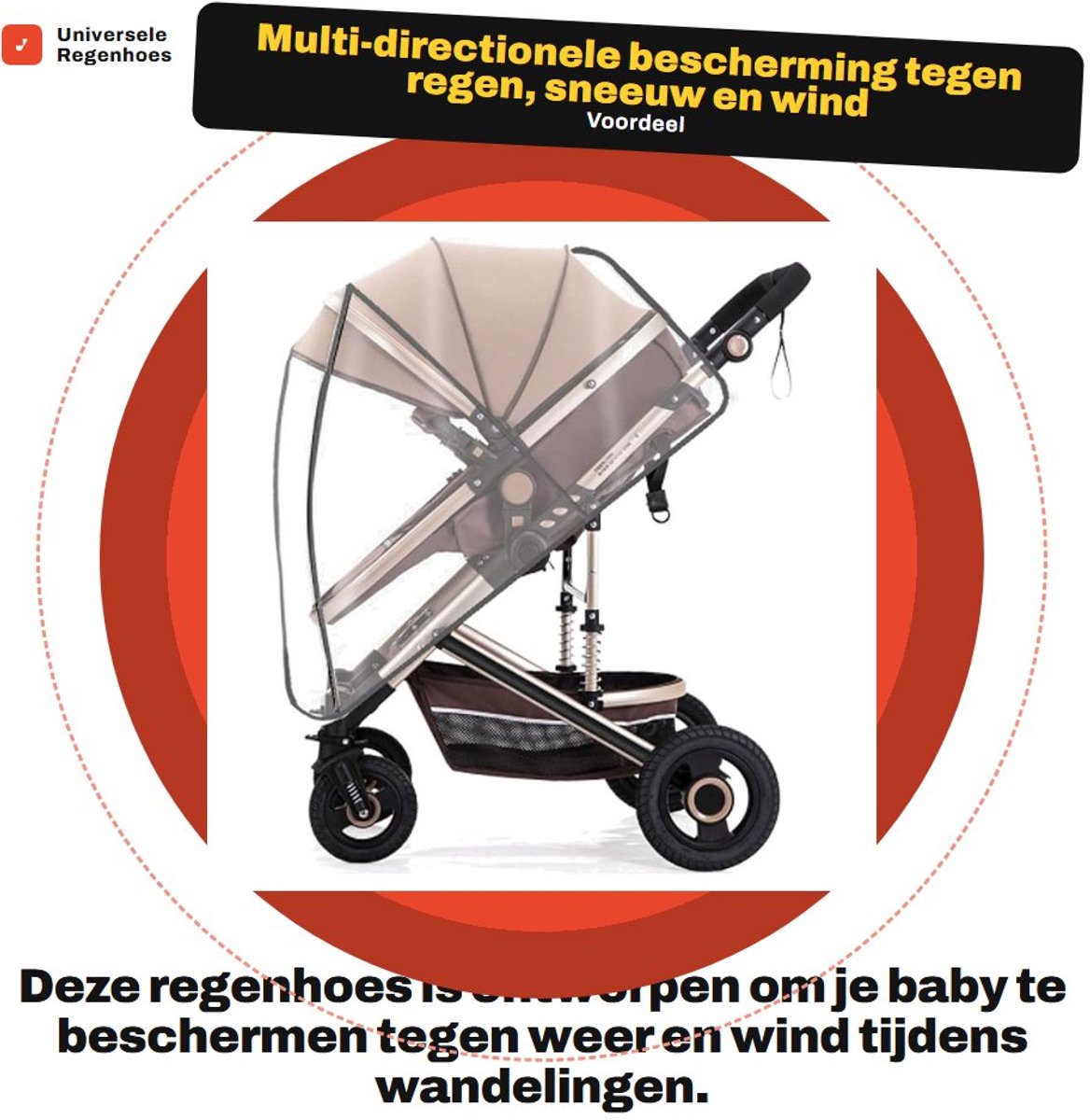 Dailygoods- Regenhoes Universeel - Kinderwagen/buggy - U-vormig Ontwerp - Goede Ventilatie - Waterdicht - Transparant 90 x 32 cm - Kinderwagenhoes