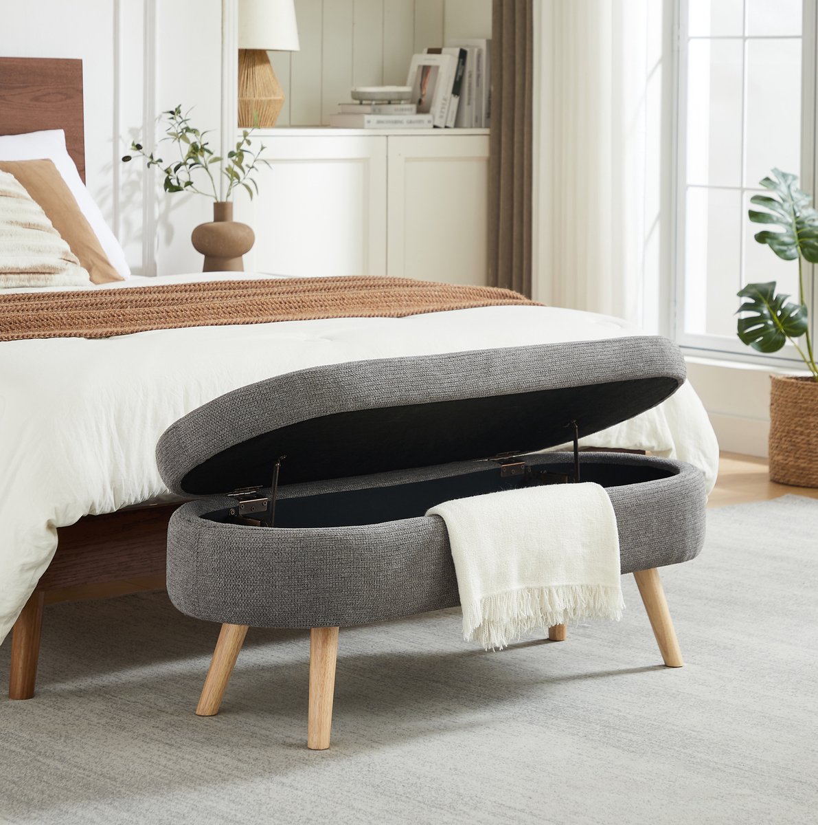 HAUSS SPOLE Bankje - Opbergbank Met Deksel En Ventilatieopeningen - Voor Slaapkamer, Hal Of Woonkamer - Chenille - 110 x 40 x 42 Cm - Grijs